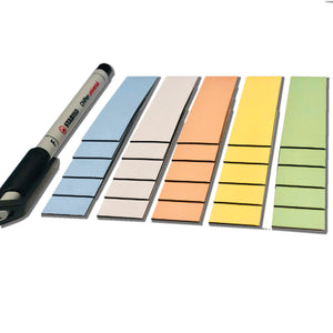 25 beschreibbare Magnetstreifen 80 x 20mm oder 100 x 30mm in verschiedenen Farben inkl. Stabilo Stift