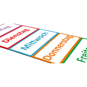 5 magnetische Wochentage / 13,5cm breit und 6cm hoch / Deutsch oder Englisch