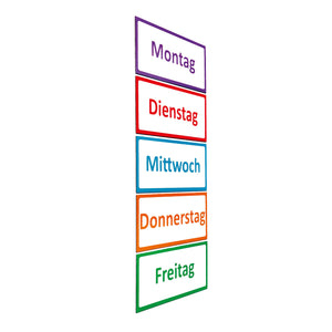 5 magnetische Wochentage / 13,5cm breit und 6cm hoch / Deutsch oder Englisch