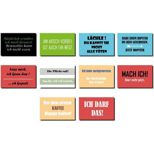 GRAFBURG - 10 Magnete für Kühlschrank mit lustigen Sprüchen 80 x 50 mm | MS-02 | Kühlschrankmagnet | Deko | Geschenk | Spruch Witzig | Cool | Geschenkidee | Für Kühlschrank und Whiteboards