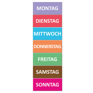 SMILEYBOARD - 7 magnetische Wochentage - 10cm breit und 4cm hoch - Deutsch / Englisch / Französisch