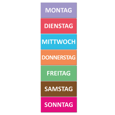 SMILEYBOARD - 7 magnetische Wochentage - 10cm breit und 4cm hoch - Deutsch / Englisch / Französisch