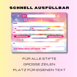Einladungskarten Kindergeburtstag mit 3D Effekt – DIN A6 - Regenbogen Einladungen für Mädchen – Geburtstagskarten mit 3D Kristall-Schrift