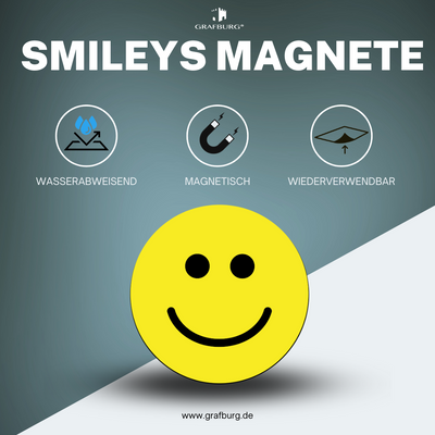 Gelbe Smiley-Magnete, 40 Stück, Ø 2 oder 2,5 cm